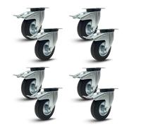 ECOVELO' RUOTE GIREVOLI CON FRENO 125/100/80 mm ROTELLE SILENZIOSE PIROETTANTI IN GOMMA, PER CARRELLO CARICHI PESANTI MOBILI,ELETTRODOMESTICI, BANCHI DA LAVORO (100 mm, 8)