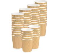 ECOVELO Vasos de papel ripple Cup desechables de triple capa de doble pared aislante color habana beige - reciclables PE para llevar catering para café largo, té, capuchino, cóctel, infusiones, vino