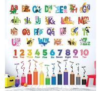 ECOWALL SG3-2316 Números del alfabeto y crayones para niños Pegatinas de pared Decoración de guardería Peel and Stick Extraíble ABC 123 Habitación de bebé Niños Niñas Educación Aprendizaje Aula Arte