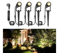 ECOWHO 4PACK Luces de Paisaje de Bajo Voltaje, 12W 15M Cable Foco Exterior con Transformador 12V, IP65 Impermeable Enchufe Luces Spot, 2700K Blanco cálido para Plantas, Césped, árboles