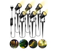 ECOWHO 6PACK Iluminación de Jardín con Piqueta de Tierra, IP65 Impermeable LED Focos de Jardín con Enchufe, Blanco Cálido 2700K Focos Camino de Luces Para el Jardín, árboles, Setos