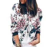 ECOWISH - Chaqueta bomber casual con cremallera floral para mujer, cuello redondo, ligera, corta, camuflaje, cortavientos con bolsillo, XL