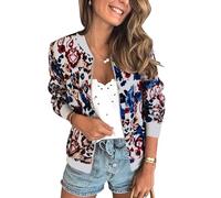 ECOWISH Chaqueta bomber casual con cremallera floral para mujer, ligera, corta, camuflaje, cortavientos con bolsillo, S