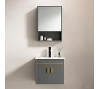 Ecoxsnz Lavabo con armario bajo y armario con espejo, juego de muebles de baño de 50 cm, colgante con lavabo de cerámica, armario de baño con grifo y manguera de entrada, juego de muebles de baño gris