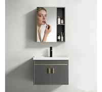 Ecoxsnz Lavabo con armario bajo y armario con espejo, juego de muebles de baño de 50 cm, colgante con lavabo de cerámica, armario de baño con grifo y manguera de entrada, juego de muebles de baño gris