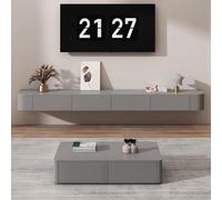 Ecoxsnz Soporte flotante para TV con cajones, 260 cm de largo, gran banco de TV con espacio de almacenamiento debajo del televisor (gris, 260 cm)