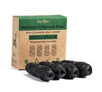 EcoYou Hilo dental de carbón de bambú | Paquete de 4 recambios | Cera de menta y candelilla | Vegano y biodegradable