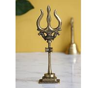 eCraftIndia Estatua de latón dorado del Señor Shiva Trishul con Damru en el soporte para el hogar, Vastu, habitación Pooja, protección de oficina, prosperidad y éxito