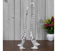 eCraftIndia Estatuas de pareja de cisne besándose hechas a mano de metal plateado, figuras decorativas de pájaros del amor, ídolos románticos, ideales para bodas, Año Nuevo, regalos del día de San