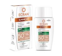 ECRAN SUNNIQUE - Fluido Protector Facial Diario con Color - Anti-Imperfecciones SPF50+ Protección Solar - Unifica el Tono y Corrige Rojeces - Textura Ligera - Resistente al Agua - 40 ml