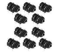 ECSiNG 10 Uds 6,35mm 1/4 Pulgadas Hembra Mono Estéreo Auriculares Audio Jack Montaje en Panel Conectores de 4 Pines con Arandelas de Montaje Negro