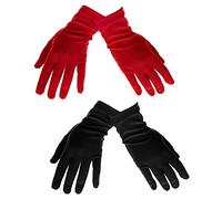 ECSiNG 2 pares de guantes cortos de satén para fiesta de té, Halloween, guantes de vestir para mujer, guantes de ópera, boda, vestido, guantes para fiesta, baile, 22 cm, negro y rojo, 22 cm