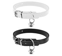 ECSiNG 2PCS Collares para Gatos con Cascabel de Piel Sintética para 15 A 23 Cm Tamaño de Cuello Longitud Ajustable Suministros para Mascotas Pequeñas 1cm de Ancho Blanco Y Negro