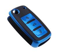 ECSiNG 3 Botones Remoto Coche Clave Caso Shell Cubierta Flip Plegable Clave Protector para Altea Alhambra Fabia Citigo automotriz Accesorios Interiores Azul TPU