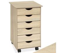TecTake® Cajonera Escritorio con 6 Cajones, Cajonera con Ruedas Giratorias, Estantería Almacenaje, Mueble Organizador Habitación Juvenil, Cajonera Estrecha, Mueble Dormitorio - Madera Clara