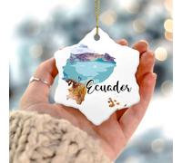 Ecuador - Adorno redondo para árbol de Navidad con temática de viaje histórico arquitectónico de cerámica de doble cara para viajes globales, monumentos estéticos, bolas de Navidad para festividades