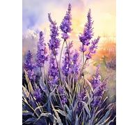 ECUCU 11CT Kit de Punto de Cruz, Hermosas flores de lavanda púrpura,E para Hacer tú Mismo, Juego Completo de Iniciación para Principiantes Preimpreso