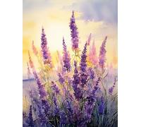 ECUCU 11CT Kits de Punto de Cruz Contado, Hermosas flores de lavanda moradas,A Conjunto de Kit de Punto de Cruz de Bordado Que Incluye Hilos de Color Dibujo de Aguja de paño de algodón