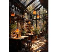 ECUCU 11CT Lienzo Punto de Cruz, Librería Sunset,F,40 * 50cm Kits Estampados de Punto de Cruz,Traje de Bordado Con Patrón de Costura,DIY Hilo de Algodón Paquete de Costura