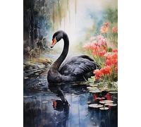 ECUCU 5D DIY Pintura de Diamante Kit Completo Taladro, Cisne negro elegante en el lago Kit de Punto de Cruz Bordado Artes Diamante Painting para Decoración de Pared Hogar
