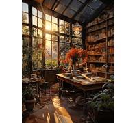 ECUCU Kit de bordado de punto de cruz estampado hágalo usted mismo, Librería Sunset,N,40 * 50cm línea completa de kits de inicio preimpresos para principiantes