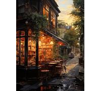 ECUCU Kit de bordado de punto de cruz estampado, Librería Sunset, J, 40 * 50cm 11CT Kits de Punto de Cruz Contado, línea completa de kits de inicio preimpresos para principiantes