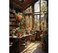 ECUCU Kit de Bordado en Punto de Cruz con Estampado de Bricolaje, Librería Sunset,I,30 * 40cm Gama Completa de Kits de Inicio Preimpresos para Principiantes