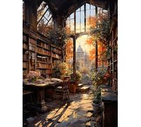 ECUCU Kit de Bordado Punto de Cruz, Librería Sunset,M,50 * 70cm Kit de Bordado de Embroidery Kit Completo con Hilos de Colores y Herramienta de Bordado a Mano para Adultos