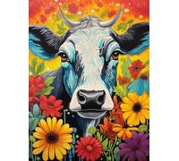 ECUCU Kit de Bordado Punto de Cruz, Vacas en el pasto, B., Kit de Bordado de Embroidery Kit Completo con Hilos de Colores y Herramienta de Bordado a Mano para Adultos