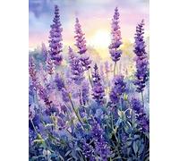 ECUCU Kit de Punto de Cruz Bordado,Hermosas flores de lavanda púrpura, G Kit Punto de Cruz con Hilos Y Tela Esquemas Tela Impresa juego Completo de Iniciación para Principiantes Preimpreso