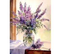 ECUCU Kit de Punto de Cruz, Hermosas flores de lavanda púrpura, D Cuadro Set Kits Bordado Punto de Cruz Kit Completo Hilo y Tela Impreso Contado Patrones a Mano Hacer faciles