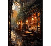 ECUCU Kit de Punto de Cruz, Librería Sunset, K, 40 * 50cm Kit de Bordado de Punto de Cruz con Estampado de Bricolaje Kits de Inicio para Principiantes Preimpresos de Línea Completa