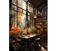 ECUCU Kit de Punto de Cruz, Librería Sunset,Q,40 * 50cm Set Kits Bordado Punto de Cruz Kit Completo Hilo y Tela Impreso Contado Patrones a Mano Hacer faciles