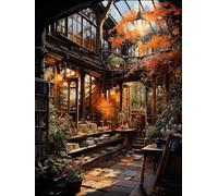 ECUCU Kit Punto de Cruz, Librería Sunset,O,40 * 50cm Punto de Cruz Kit Completo Contado Patrones con Impresa Hilos y Tela para Principiantes Hacer, Set Kits Bordado