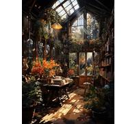 ECUCU Kit Punto de Cruz Niños Principiantes, Librería Sunset,E,40 * 50cm Set Kits Bordado Punto de Cruz Kit Completo Hilo y Tela Impreso Contado Patrones a Mano Hacer faciles 11CT