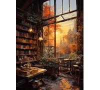 ECUCU Kits de Bordado Punto Cruz, Librería Sunset, 30x40 cm, 11CT, para Adultos, No Plegable