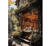 ECUCU Kits de Punto de Cruz Estampados, Librería Sunset,D,40 * 50cm 11CT Kit de Bordado Punto de Cruz Contado, Gama Completa de Kits de Inicio de Bordado para Principiantes
