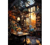 ECUCU Punto de Cruz, Librería Sunset,P,40 * 50cm Conjunto de Kit de Punto de Cruz de Bordado Que Incluye Hilos de Color Dibujo de Aguja de paño de algodón