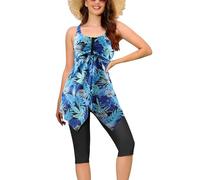 Ecupper Top de Bikini para Mujer con Estampado Ikat, Borde Asimétrico y Correas Ajustables, Top de Baño Flotante en Playa o Alberca, Blusa de Baño Estilizada y Cómoda 3XL Azul Verdoso