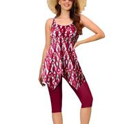 Ecupper Top de Bikini para Mujer con Estampado Ikat, Borde Asimétrico y Correas Ajustables, Top de Baño Flotante en Playa o Alberca, Blusa de Baño Estilizada y Cómoda 3XL Rojo