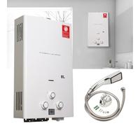 ECUTEE 8L 16KW Gas Líquido Calentador de Agua LPG Calentador de agua instantáneo sin tanque, con cabezal de ducha de lluvia y manguera de ducha, para camping al aire libre y ducha con RV, color blanco