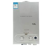 ECUTEE Calentador de agua de gas licuado LPG, 12 L, 24 kW, sin depósito, con cabezal de ducha galvanizado y manguera de ducha, para camping al aire libre y ducha con cremallera, color plateado