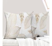 ECZOIL Juego de 2 fundas de almohada bohemias de 40 x 40 cm, diseño de flores, de felpa corta, 40 x 40 cm, impresión a doble cara, para salón, sofá, dormitorio, hoja dorada