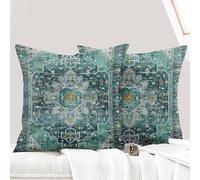 ECZOIL - Juego de 2 fundas de cojín (40 x 40 cm), diseño boho étnico vintage, funda de almohada suave para casa, salón, dormitorio, sofá, bohemio, art deco, color cian