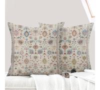 ECZOIL - Juego de 2 fundas de cojín (50 x 50 cm), diseño boho étnico vintage, fundas de cojín de 20 x 20 pulgadas, para casa, salón, dormitorio, floral, color crema