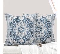 ECZOIL - Juego de 2 fundas de cojín (60 x 60 cm, diseño boho étnico vintage, funda de almohada suave, para casa, salón, dormitorio, sofá, bohemio, art deco, color azul y blanco