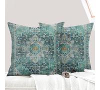 ECZOIL - Juego de 2 fundas de cojín (60 x 60 cm, diseño boho étnico vintage, funda de almohada suave, para casa, salón, dormitorio, sofá, bohemio art deco, color cian