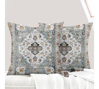 ECZOIL - Juego de 2 fundas de cojín decorativo de 60 x 60 cm, diseño boho étnico vintage en sofá, funda de almohada suave para casa, salón, dormitorio, sofá, bohemio art deco, cian/marrón