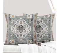 ECZOIL Lot de 2 Fundas de cojín decorativas 40x40 cm, estilo Boho Étnico Vintage para sofá, funda de almohada suave para salón, dormitorio, sofá bohemio, arte deco - Cian/Marrón