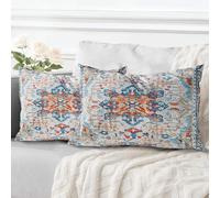 ECZOIL Lot de 2 fundas de cojín decorativas 40x60 cm, estilo boho étnico vintage para sofá, funda de almohada suave para casa, salón, dormitorio, sofá bohemio, art déco - Naranja Azul